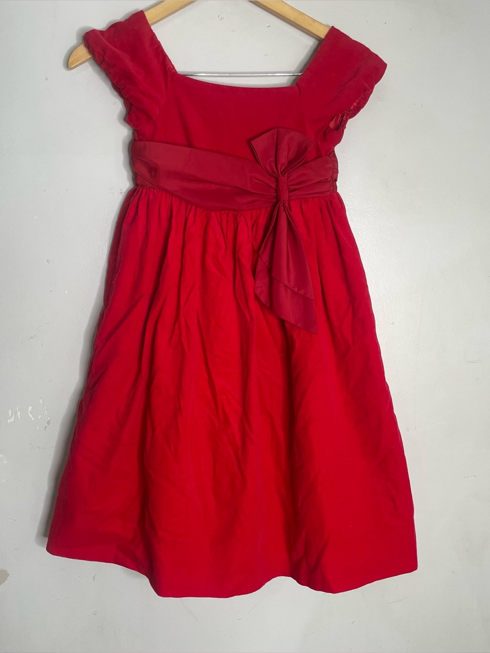 Ralph Lauren Girls Red Velvet Dress Size 6 Holiday Party Bow Cap Sleeve Cotton